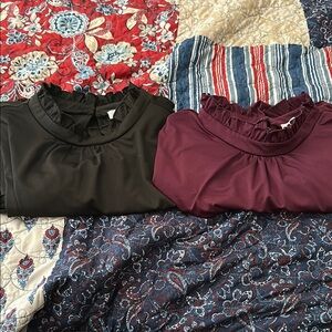 Sweet Rain Black and Purple Ruffled Collar Blouses